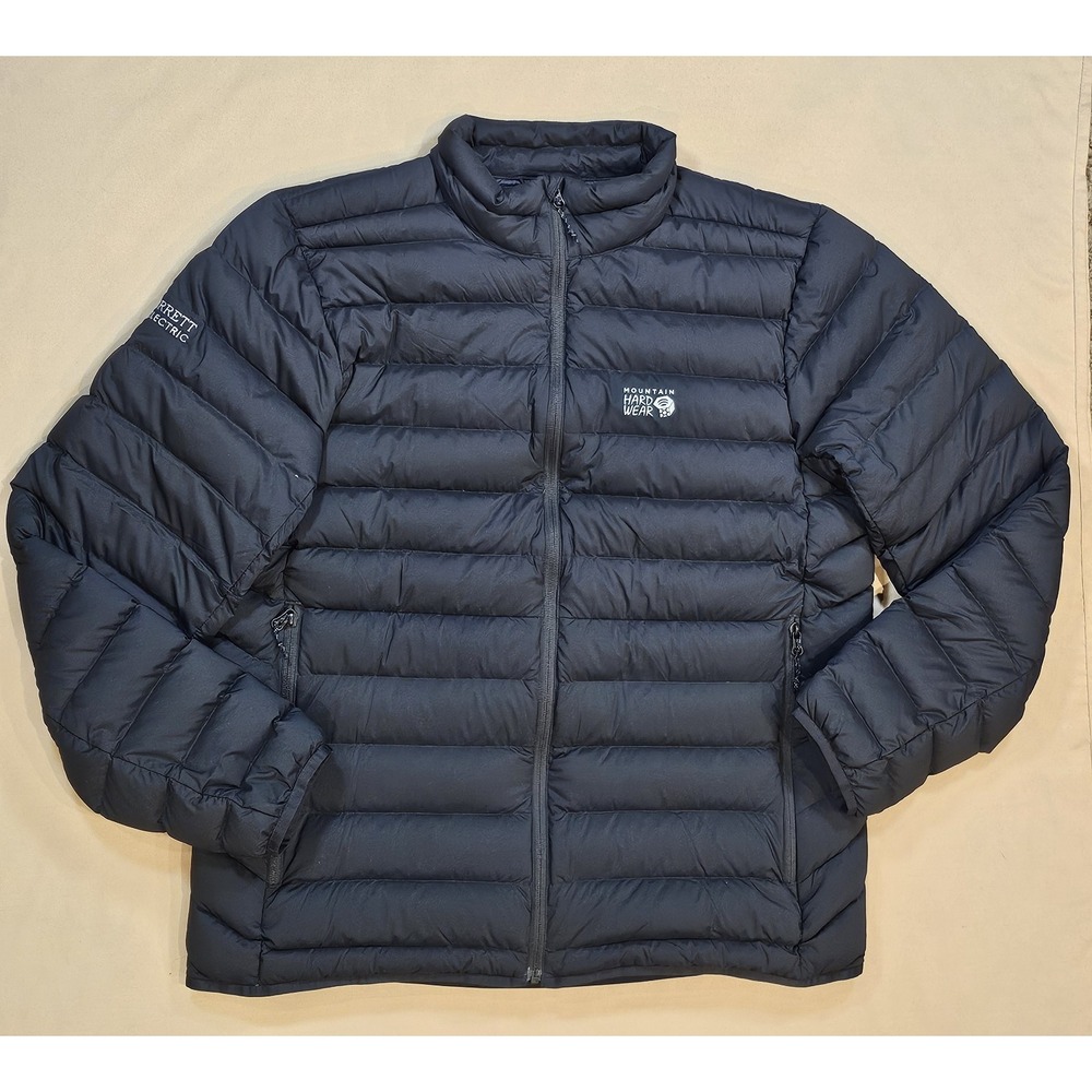 Mountain Hardwear Mens XL Deloro Down Jacket Black Full Zip 650 Fill Embroidered